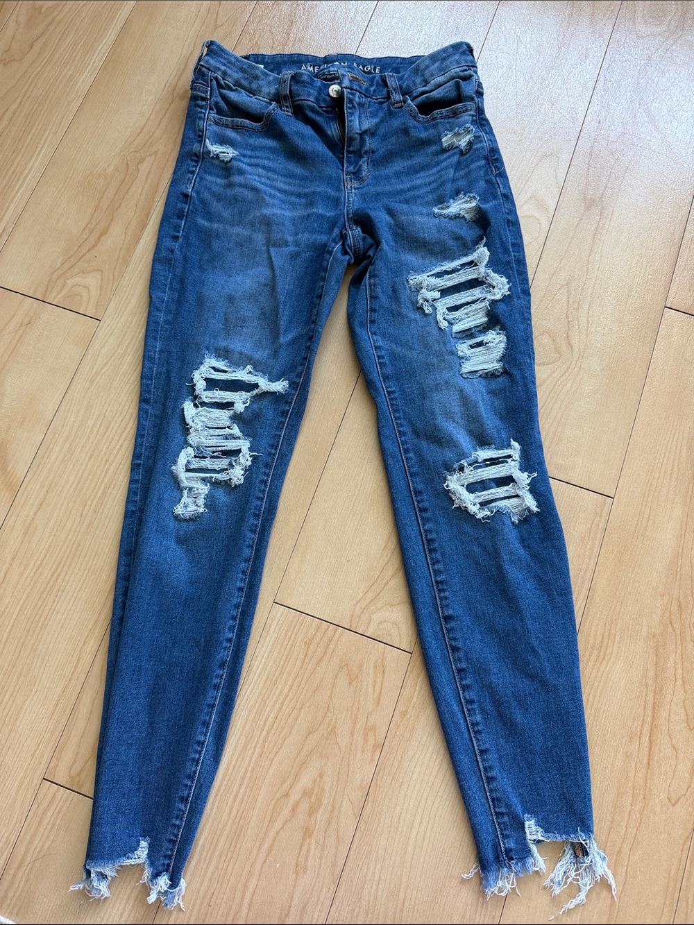 American Eagle Outfitters Distressed Skinny Jeans - Blue